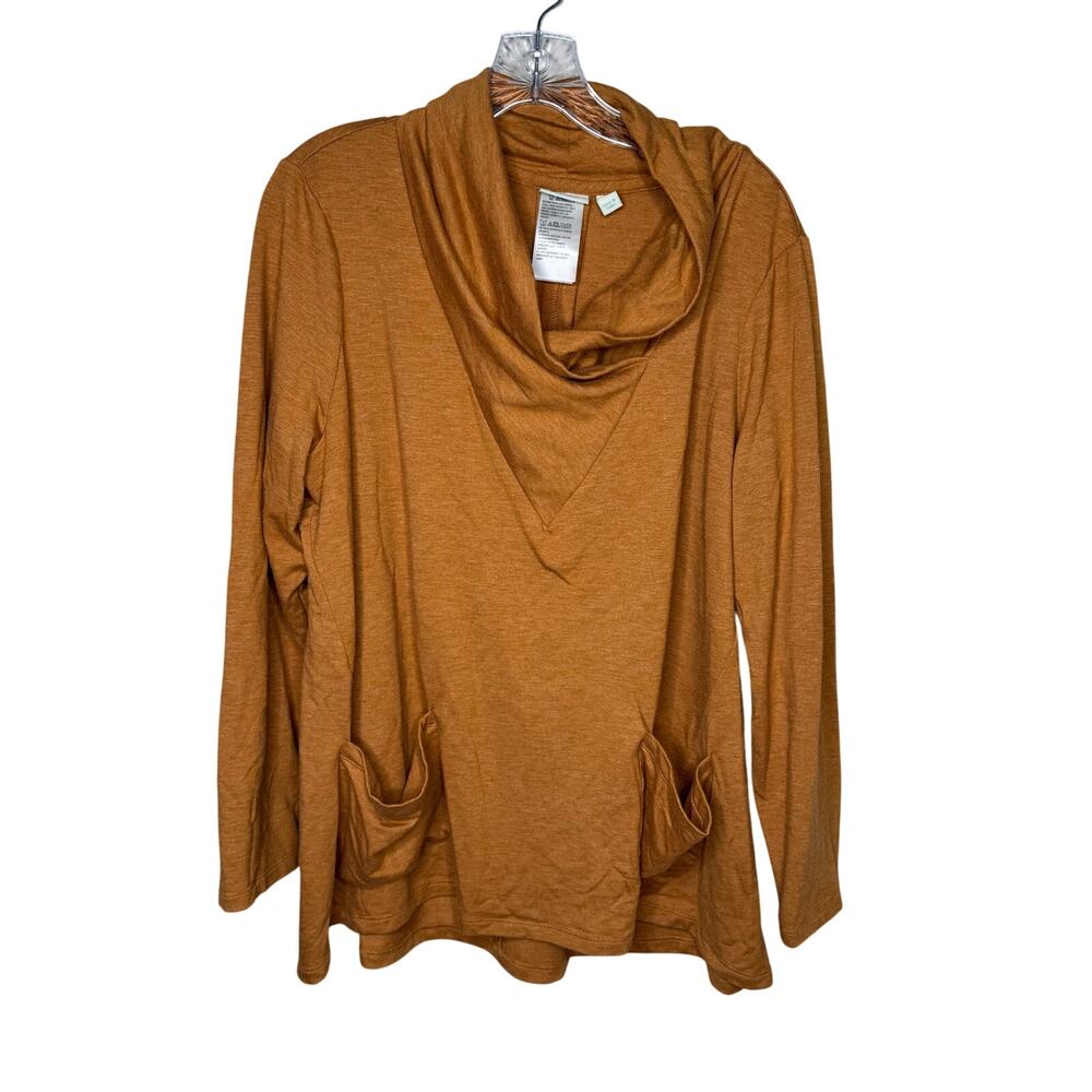 LOGO Lounge by Lori Goldstein Women’s XL Cowl Neck Tunic Top Mustard‎ Pockets